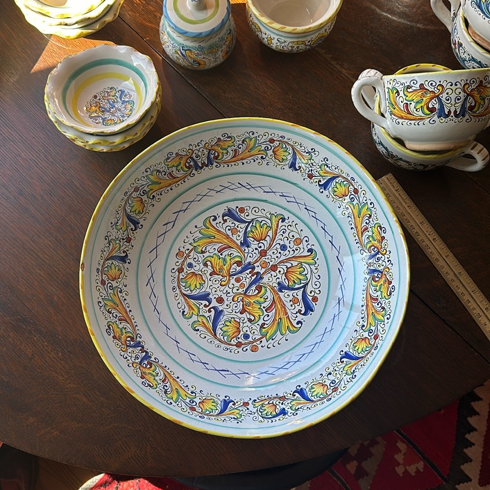🇮🇹Meridiana ceramiche pottery large salad bowl 13.5” wide Hand painted Italy